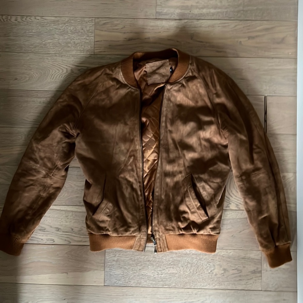 Tan suede bomber jacket